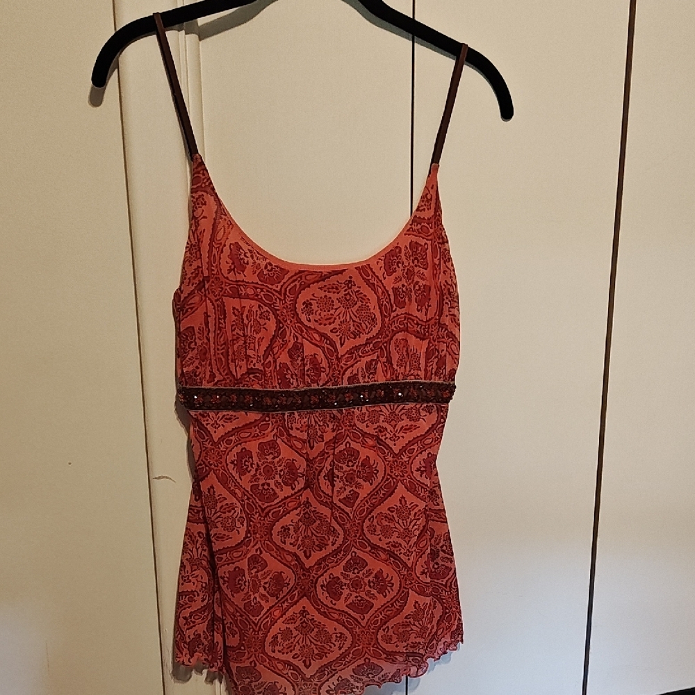 Pinks & Brown, sequined By The LIMITED Spaghetti Strap Top. SIZE M